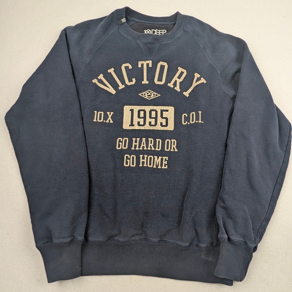 10 Deep Victory 1995 Crewneck Sweatshirt Navy Blue Mens Large Go Hard Or Go Home